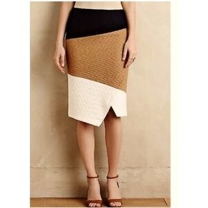 HD in‎ Paris Geometric Colorblock asymmetrical Hem Midi Pencil Skirt Women Sz 8